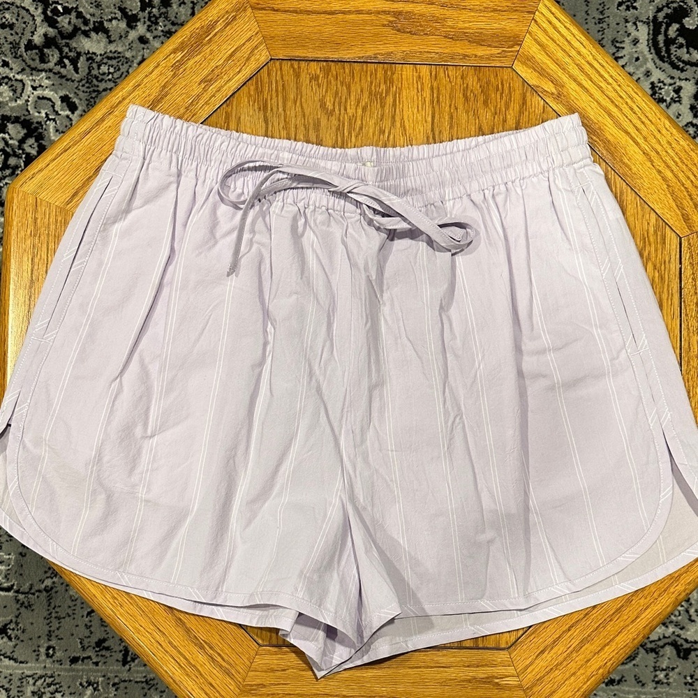 *MADEWELL* Lavender x White Striped Drawstring Dolphin Hem Shorts NWT Size Small